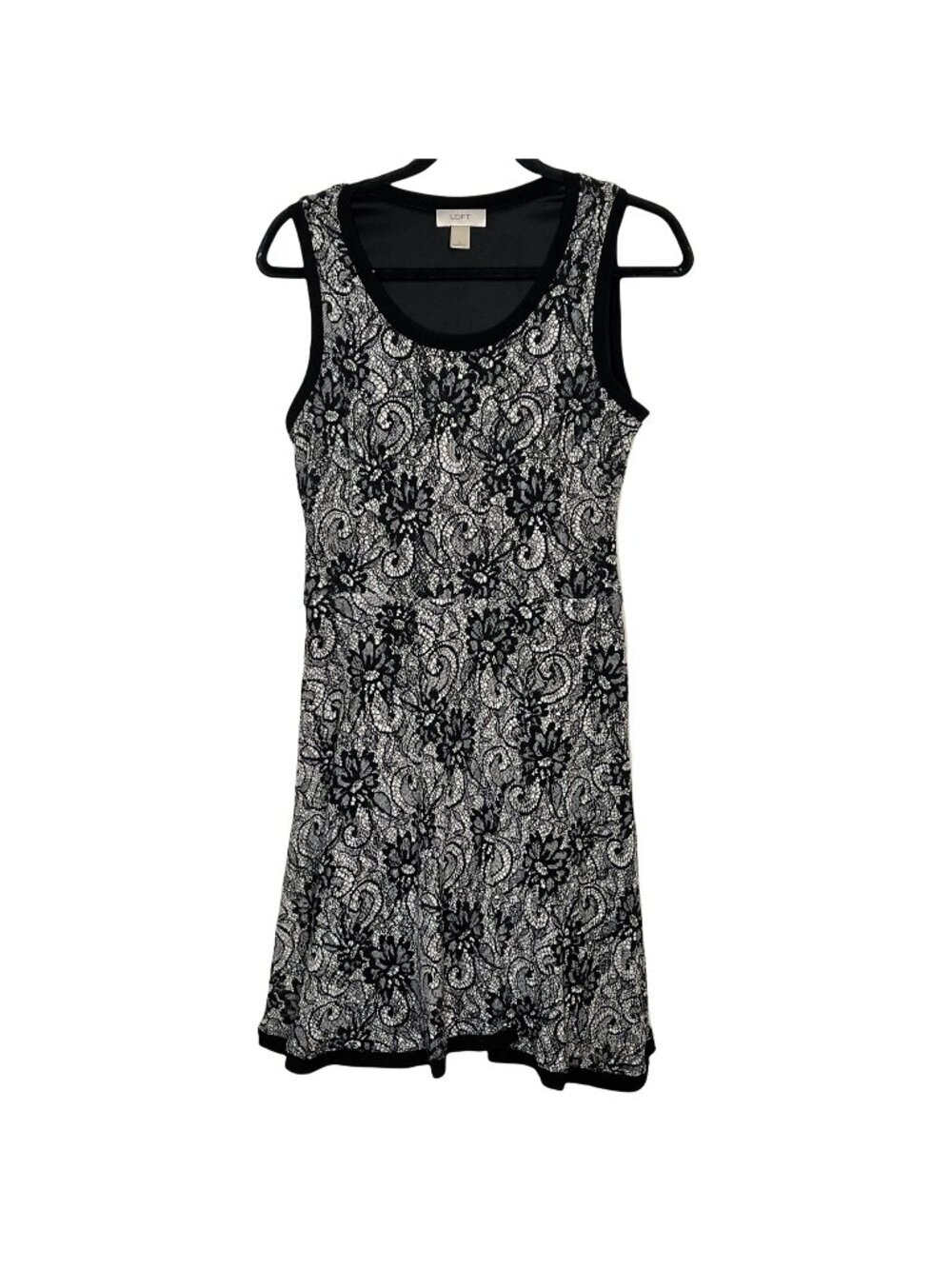 LOFT Lace Dress Womens 6 Black White Fit Flare Sleeveless